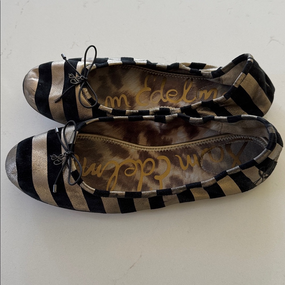 Sam Edelman Felicia Black and Gold Striped Ballet Flats Size: 11 ✨ - Picture 2 of 4